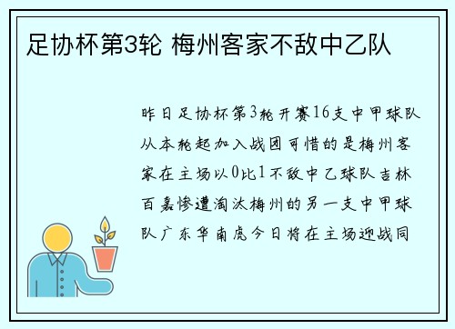 足协杯第3轮 梅州客家不敌中乙队
