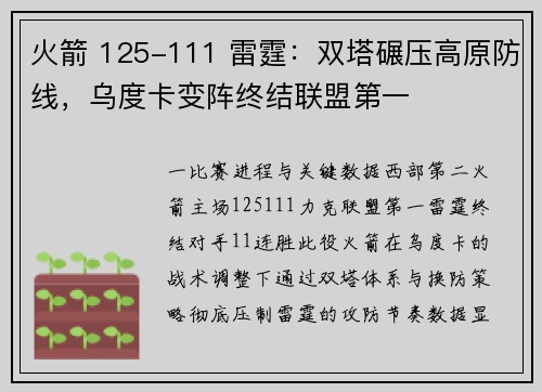 火箭 125-111 雷霆：双塔碾压高原防线，乌度卡变阵终结联盟第一